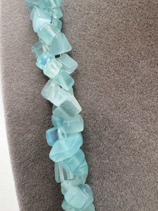 Aqua Satin Glass Double Strand Necklace 20” Twisted Beaded Vintage Style - Picture 2 of 7